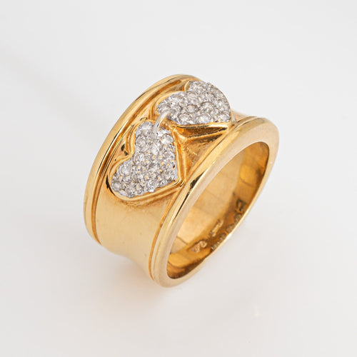 Bague Bague double cœur vintage en or jaune 18 carats et diamants 58 Facettes G13408