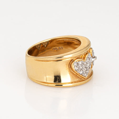 Bague Bague double cœur vintage en or jaune 18 carats et diamants 58 Facettes G13408
