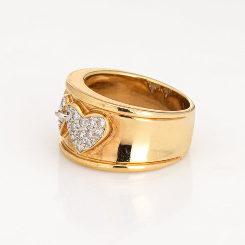 Bague Bague double cœur vintage en or jaune 18 carats et diamants 58 Facettes G13408
