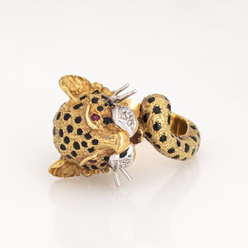 Bague 52 Bague léopard vintage en or jaune 18 carats, diamants et rubis 58 Facettes G13412