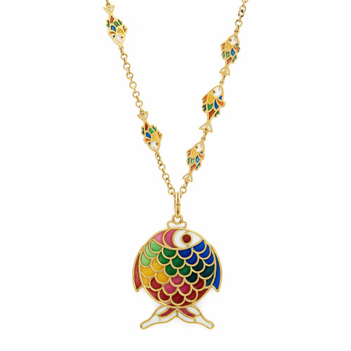 Collier Collier poisson en or jaune 14K avec émail plique-à-jour, vintage 58 Facettes G13461