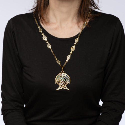 Collier Collier poisson en or jaune 14K avec émail plique-à-jour, vintage 58 Facettes G13461