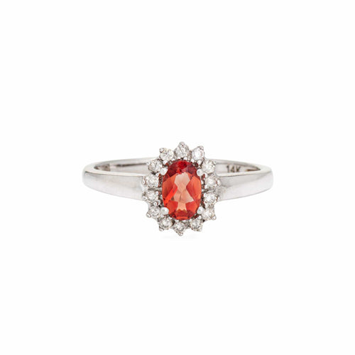 Bague 54 Bague princesse citrine orange et diamants en or blanc 14k, taille 7 58 Facettes G13476