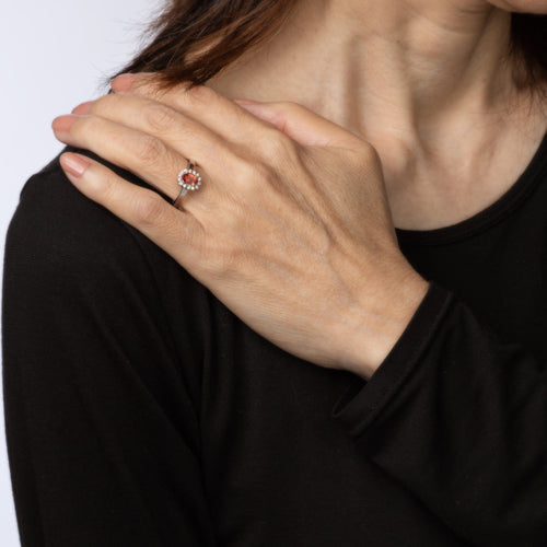 Bague 54 Bague princesse citrine orange et diamants en or blanc 14k, taille 7 58 Facettes G13476