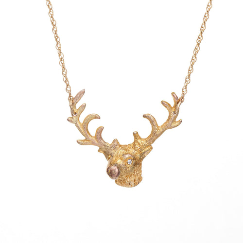 Collier Collier pendentif cerf - 14 carats or jaune et diamant, chaîne 48 cm 58 Facettes G13507