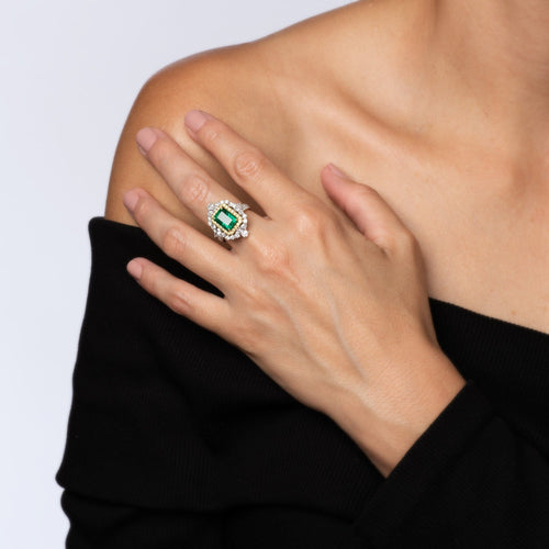 Bague 54 Bague cocktail vintage en or jaune 18 carats, émeraude et diamants 58 Facettes G13550