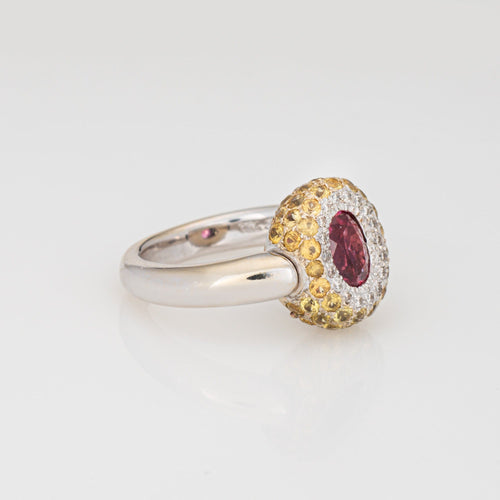 Bague 53 Bague flip en or blanc 18k, tourmaline rose, saphirs jaunes et diamants 58 Facettes G13586