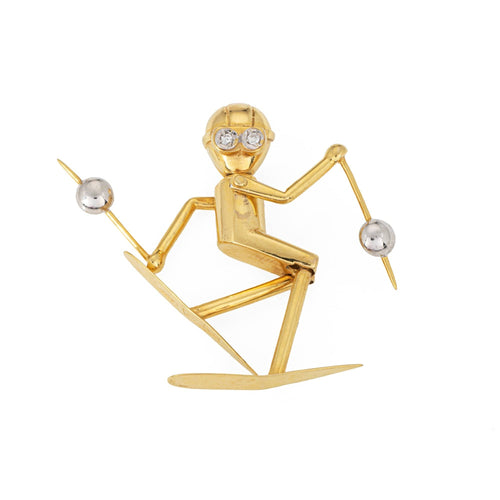 Pendentif Pendentif skieur vintage articulé en or jaune 14k et diamants 58 Facettes G13661