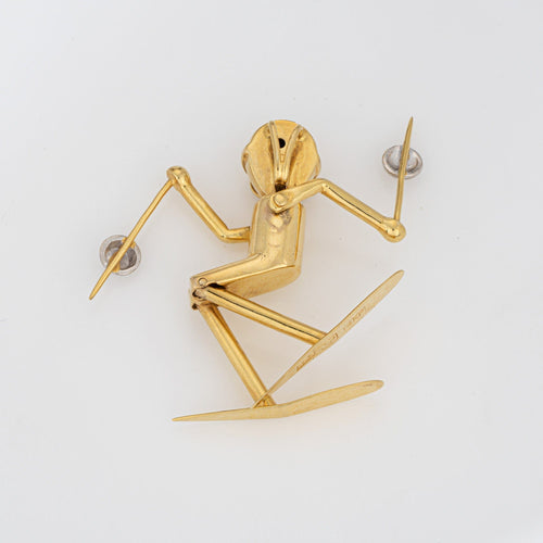 Pendentif Pendentif skieur vintage articulé en or jaune 14k et diamants 58 Facettes G13661