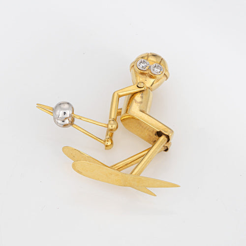 Pendentif Pendentif skieur vintage articulé en or jaune 14k et diamants 58 Facettes G13661