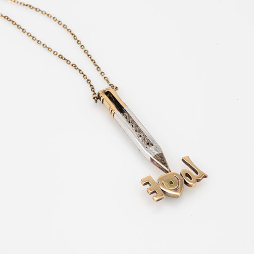 Collier Collier LOVE crayon - Pendentif en or jaune 14k, jade et diamants 58 Facettes G13666