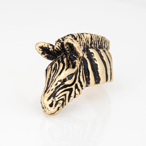 Bague 53 Bague zèbre vintage en or jaune 14 carats et émail 58 Facettes G13687