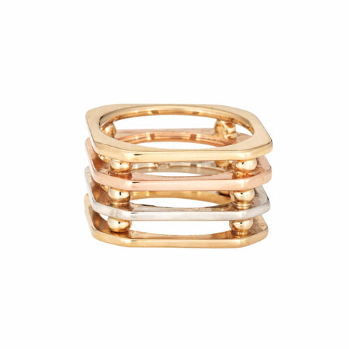 Bague 52 Bague carrée cage vintage en or jaune, blanc et rose 14k 58 Facettes G13697