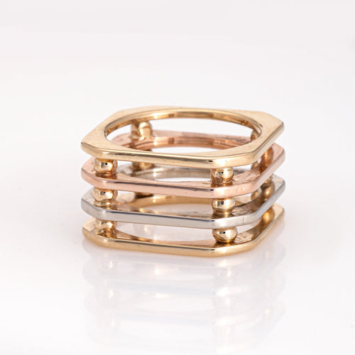 Bague 52 Bague carrée cage vintage en or jaune, blanc et rose 14k 58 Facettes G13697