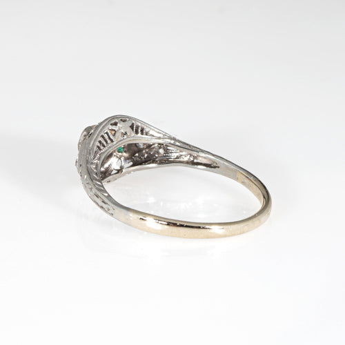 Bague 56 Art déco - Bague en or blanc 14k avec diamants et émeraudes 58 Facettes G13877