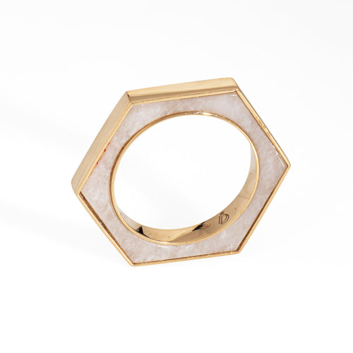 Bague 46 Bague hexagonale en or jaune 18 carats et onyx blanc 58 Facettes G13905