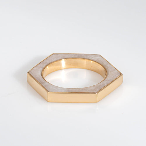 Bague 46 Bague hexagonale en or jaune 18 carats et onyx blanc 58 Facettes G13905