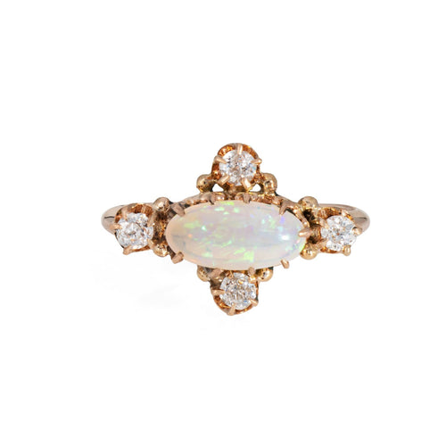 Bague 49 Bague victorienne ancienne opale et diamants en or jaune 14 carats 58 Facettes G13910