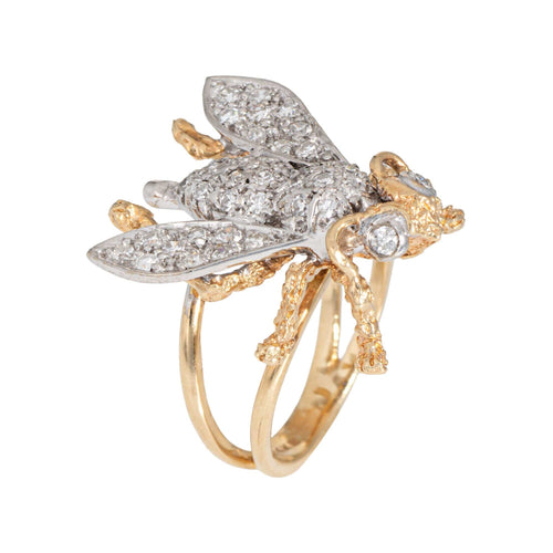 Bague 51 Bague abeille vintage en or jaune 14k et diamants 58 Facettes G13913