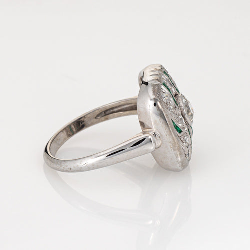 Bague 57 Art déco - Bague vintage en or blanc 14k, diamants et émeraudes 58 Facettes G13914