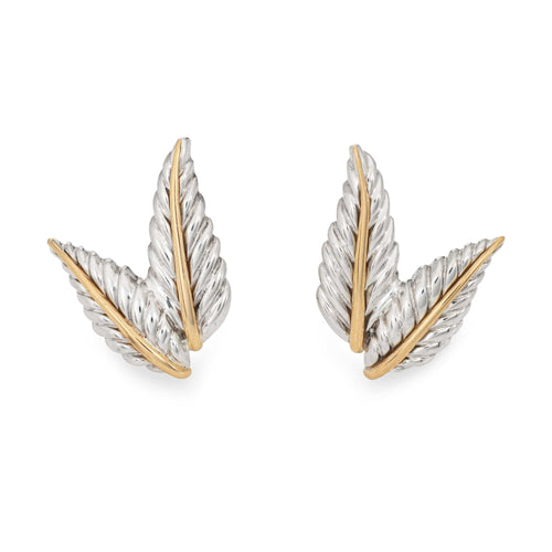 Boucles d'oreilles Tiffany & Co - Boucles d'oreilles feuille en argent et or jaune 18k 58 Facettes G13940