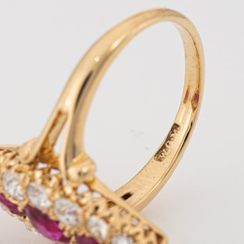 Bague Bague navette victorienne en or jaune 18 carats, rubis de Birmanie et diamants 58 Facettes G13947