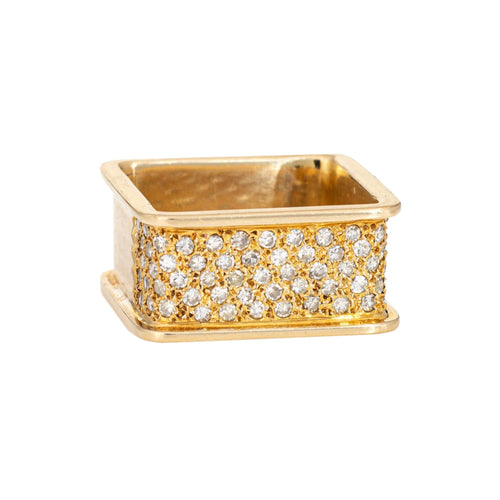 Bague 58 Bague bandeau carrée vintage années 1970 en or jaune 14 carats et diamants 58 Facettes G13949
