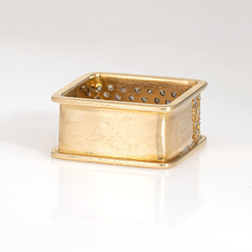 Bague 58 Bague bandeau carrée vintage années 1970 en or jaune 14 carats et diamants 58 Facettes G13949