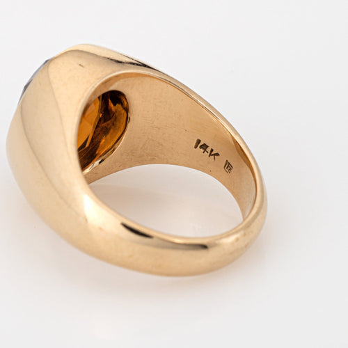 Bague 57 Bague chevalière vintage en or jaune 14k et citrine Madère 6 ct 58 Facettes G13952