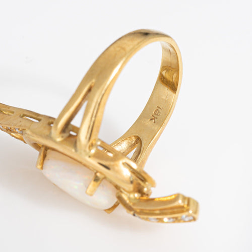 Bague 49 Bague cocktail abstraite vintage années 1970 en or jaune 18 carats, opale et diamants 58 Facettes G14014