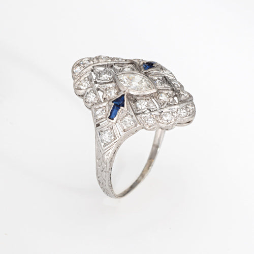 Bague 52.5 Art déco - Bague flèche en platine 900 à diamants et saphirs 58 Facettes G14024