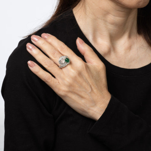 Bague 62 Art déco - Bague en platine 900 à émeraude, pierre de lune et diamants 58 Facettes G14027