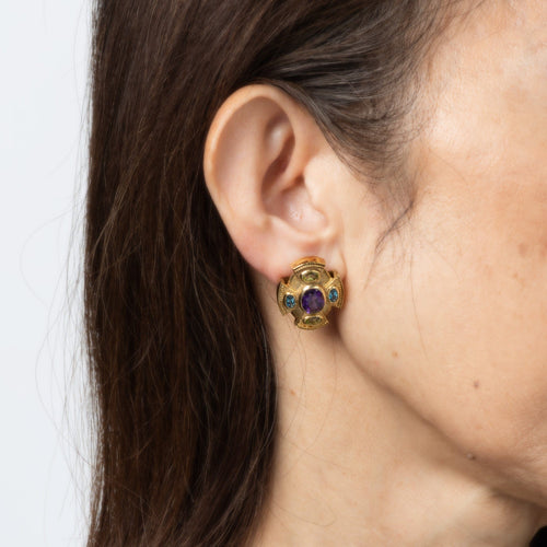 Boucles d'oreilles Boucles d'oreilles vintage - Style étrusque en or jaune 14k et pierres fines 58 Facettes G14060