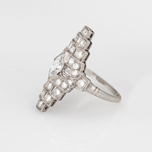 Bague 49 Art déco - Bague navette en platine 900 et diamants 58 Facettes G14077