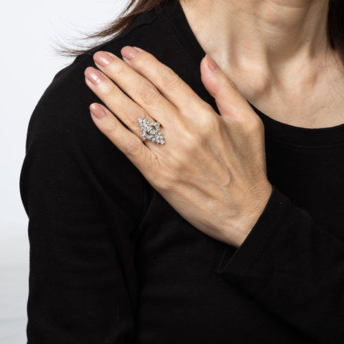 Bague 49 Art déco - Bague navette en platine 900 et diamants 58 Facettes G14077