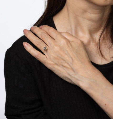 Bague 50 Bague tulipe vintage en or jaune 14 carats, saphirs et diamant 58 Facettes G14094