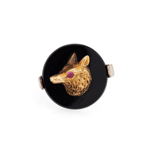 Bague 55 Bague loup Art déco vintage en or jaune 14 carats et onyx 58 Facettes G14109