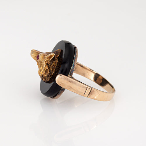 Bague 55 Bague loup Art déco vintage en or jaune 14 carats et onyx 58 Facettes G14109