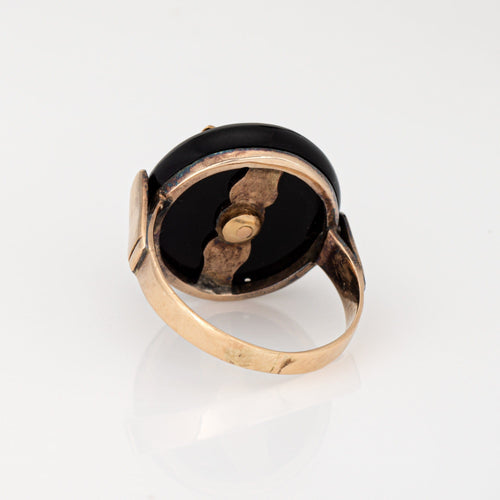 Bague 55 Bague loup Art déco vintage en or jaune 14 carats et onyx 58 Facettes G14109