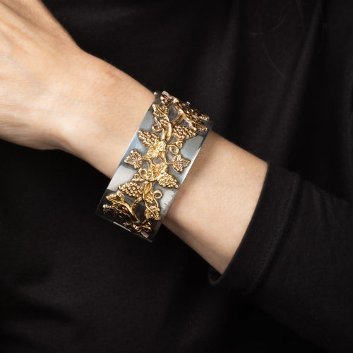 Bracelet Ilias Lalaounis - Bracelet manchette feuille de vigne en argent et or jaune 18 carats 58 Facettes G14121