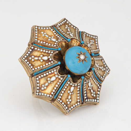 Bague 57 Bague cocktail vintage en or jaune 14 carats et émail bleu 58 Facettes G14147