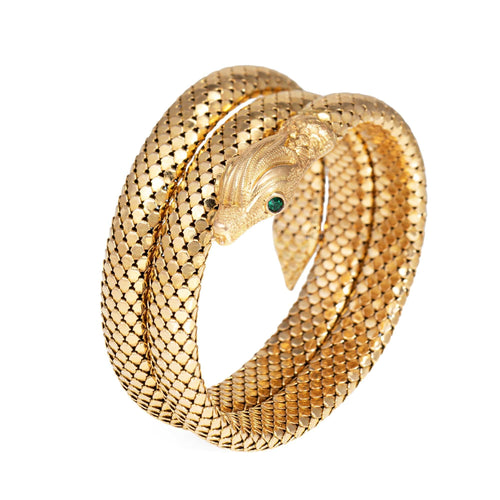 Bracelet Bracelet serpent victorien en or jaune 18k aux pierres vertes 58 Facettes G14172