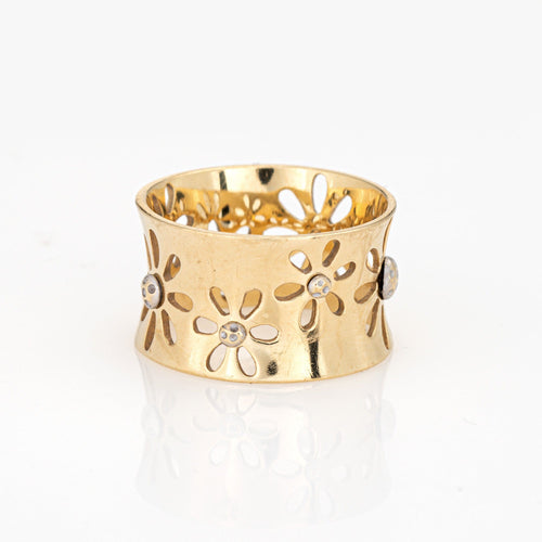 Bague 51 Bague vintage large tournesol en or jaune 14 carats 58 Facettes G14187