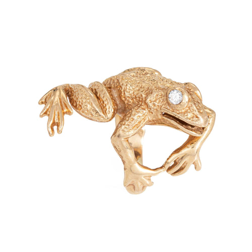 Bague 54 Bague grenouille vintage en or jaune 14 carats et diamants 58 Facettes G14210