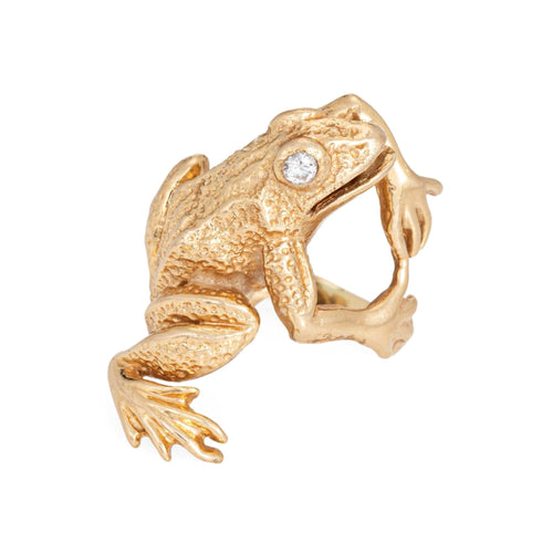 Bague 54 Bague grenouille vintage en or jaune 14 carats et diamants 58 Facettes G14210