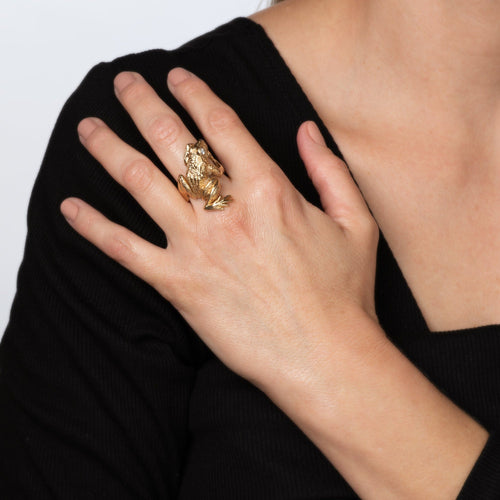 Bague 54 Bague grenouille vintage en or jaune 14 carats et diamants 58 Facettes G14210