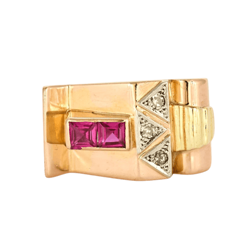 Bague 53 Bague Tank en or de trois couleurs, rubus de synthèse et diamants 58 Facettes DV0013-23-53-2