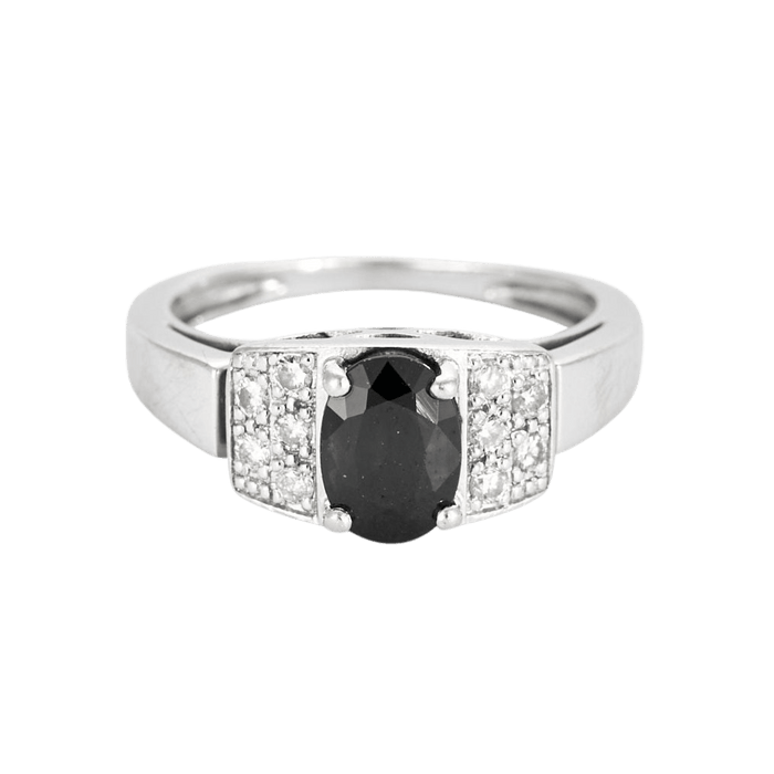 Bague 47 Solitaire or blanc, saphir et diamants 58 Facettes GU105