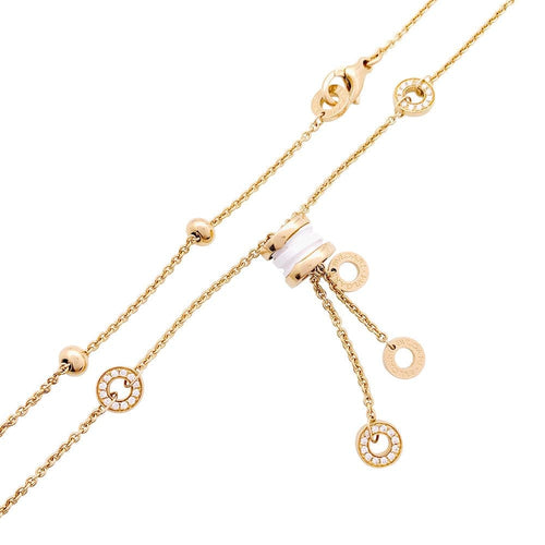 Collier Bulgari B.Zero1 - Collier cravate en or rose, céramique blanche et diamants 58 Facettes 33370