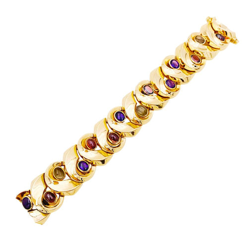 Bracelet Bracelet vintage en or jaune 750 serti d’améthystes, grenats et quartz rutile 58 Facettes 35227